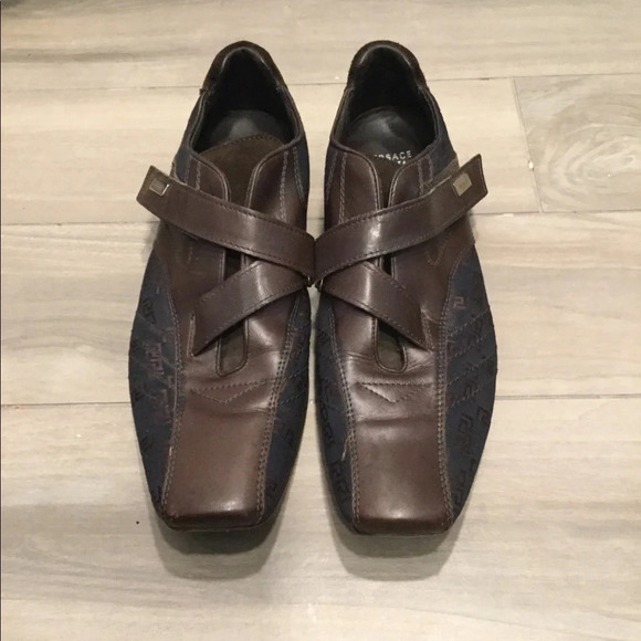 Versace Italy VTG Medusa Men’s Brown Leather Square Toe Sneakers Shoes Y2K, 44.5